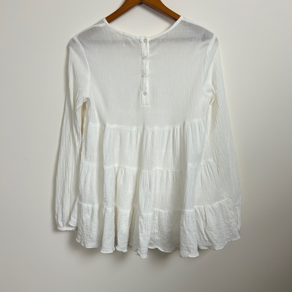 Kimchi Blue UO Cream Sheer Babydoll Boho Blouse Long Sleeve Top S - Picture 2 of 13
